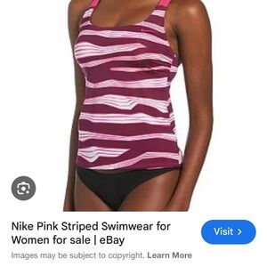 Nike Women's Pink and White Striped swim top